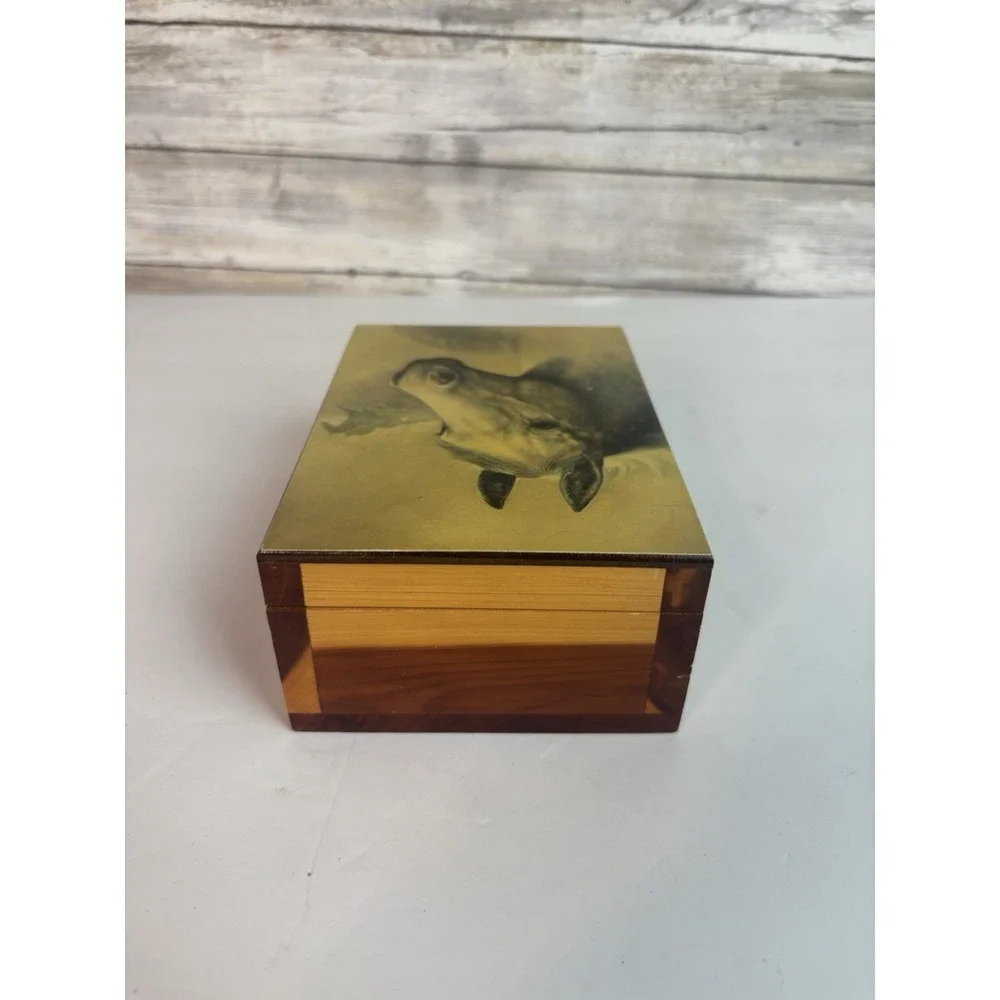 Cedar Wood Trinket Box With Horses Vintage 4x6
